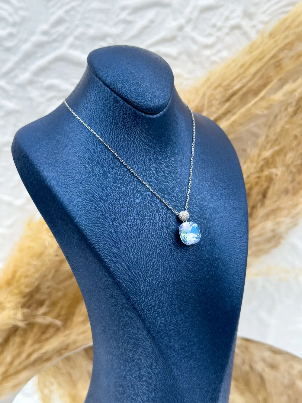 925 Ayar Gümüş Baget Mistik Topaz Taşlı Özel Tasarım Kadın Kolye